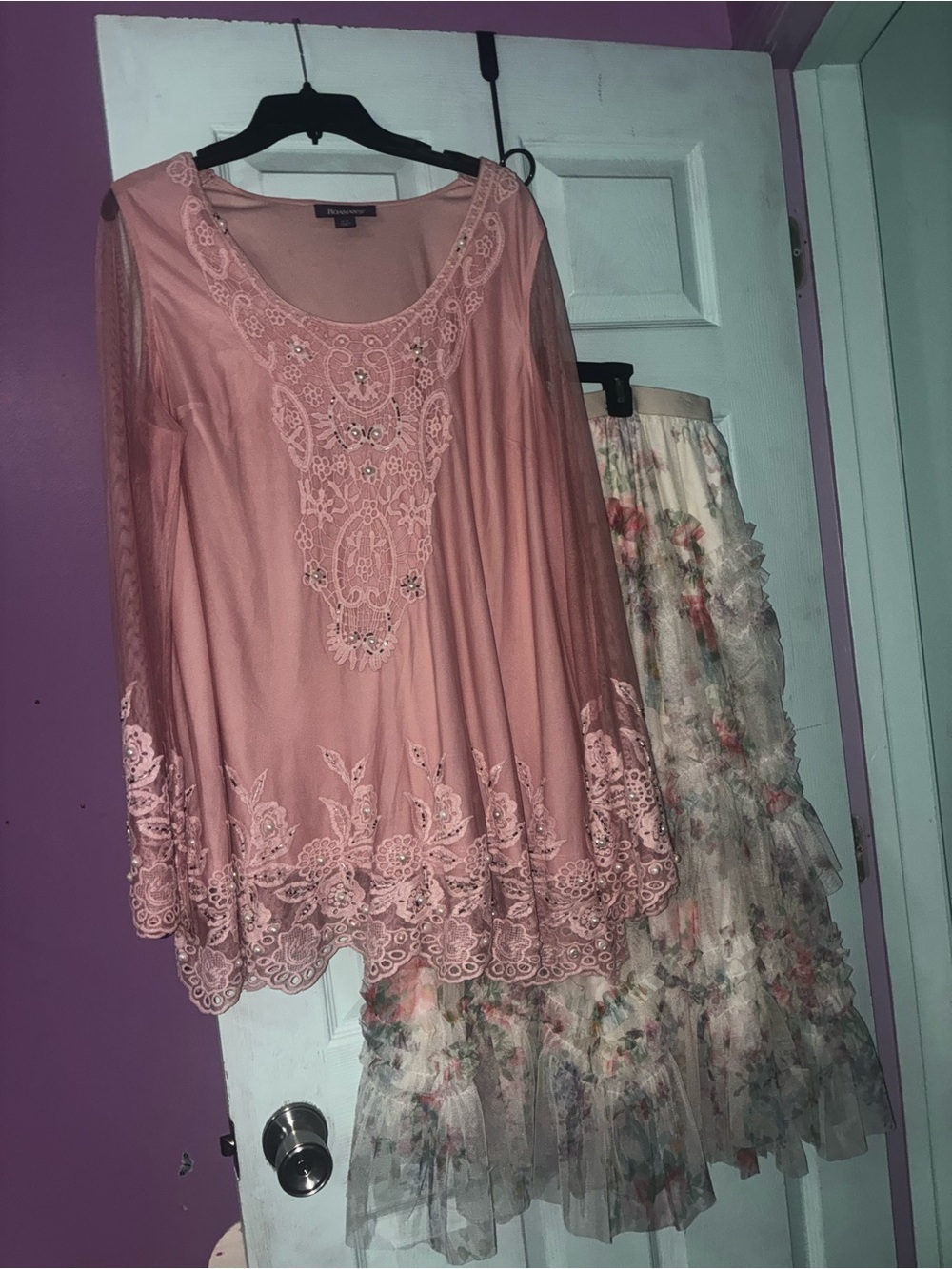 Rose-Pink Lace Top & Skirt